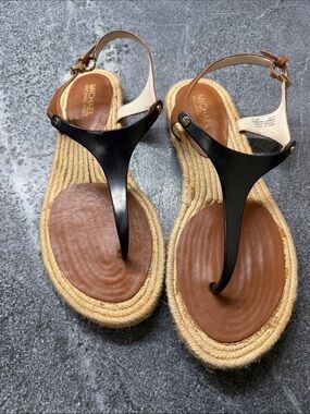 Michael Kors Black and Tan Espadrille T-Strap Sandals